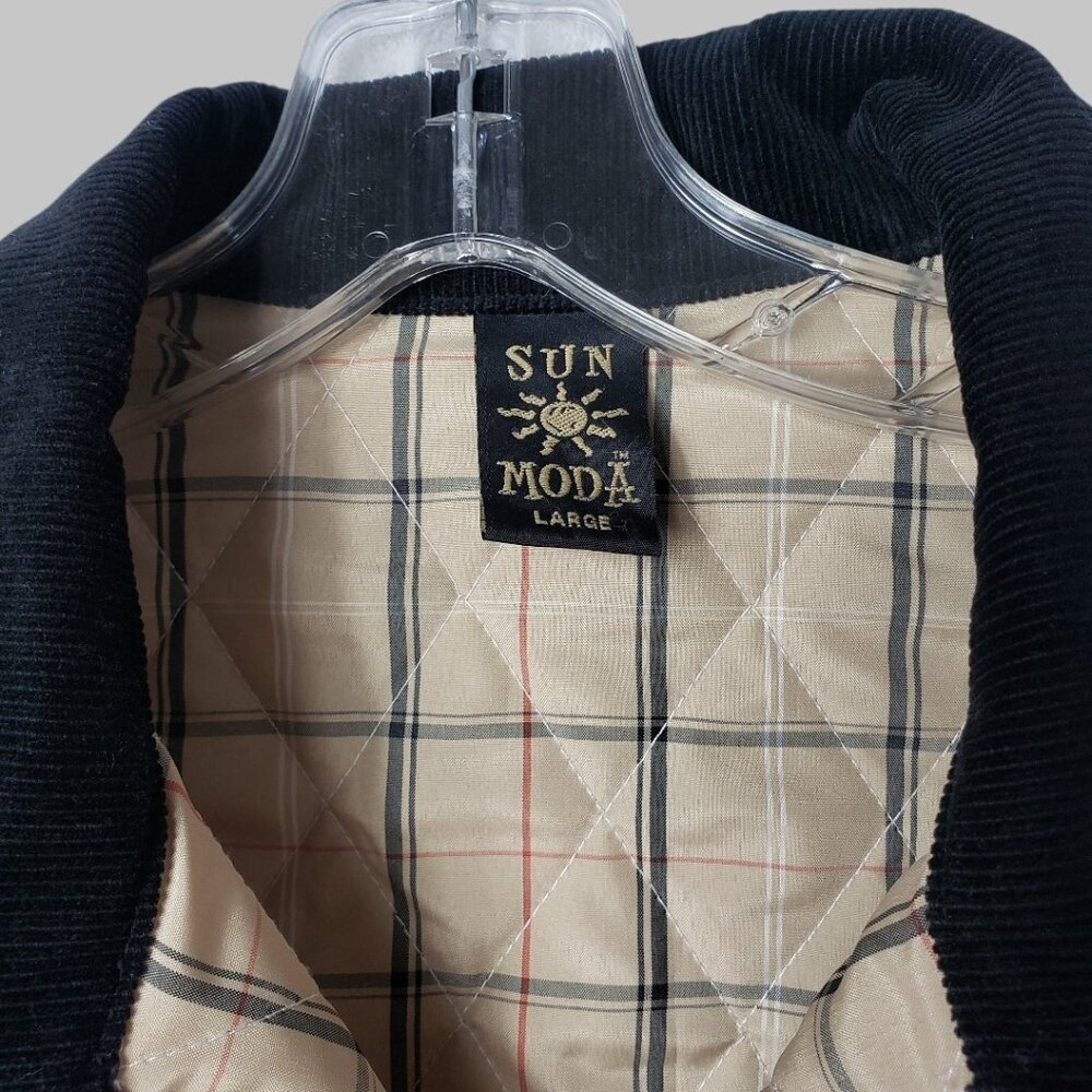 Sun Moda Diamond Quilted Vest With Black Corduroy Collar Cream & Blk Large - Picture 9 of 10